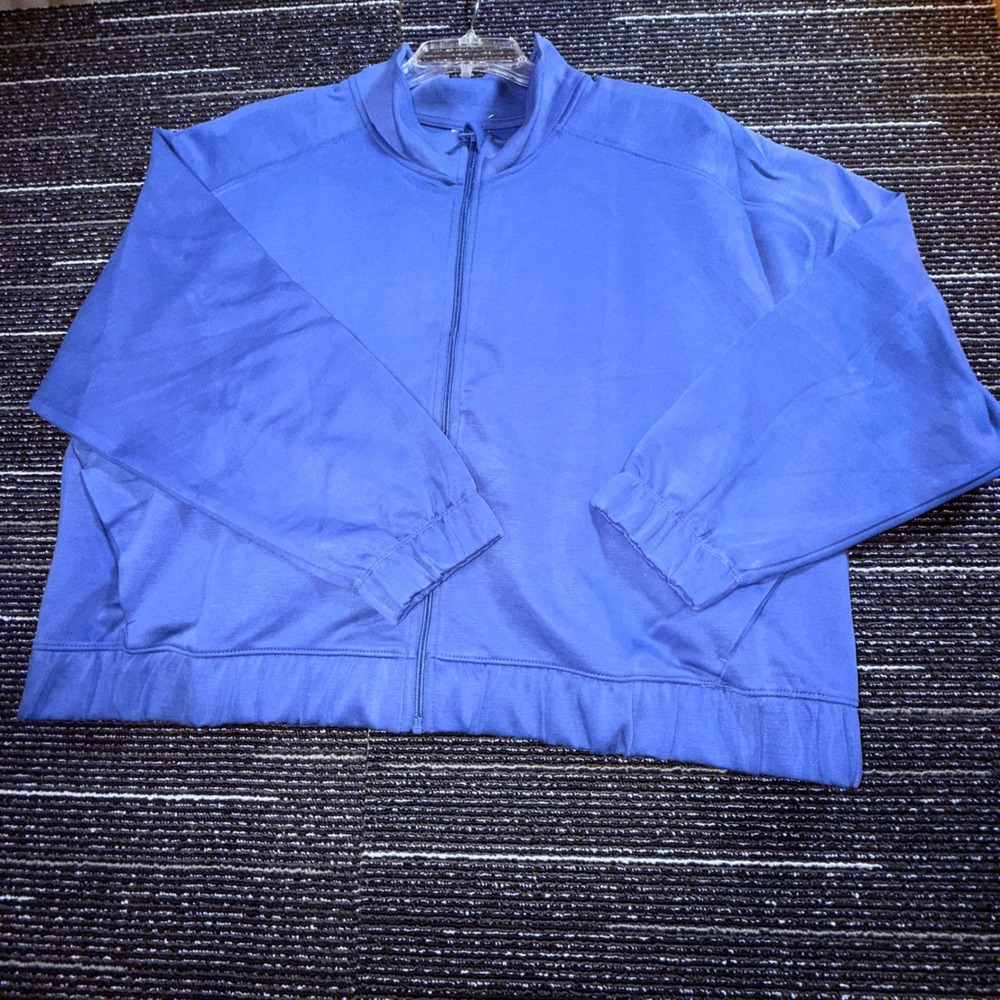 All in Motion Sandwash Full Zip Jacket Women 2X NEW Blue Relaxed Athleisure